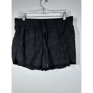 Velocity Running Shorts Womens Large Black Camo 2-in-1 Lined Split Hem Athletic